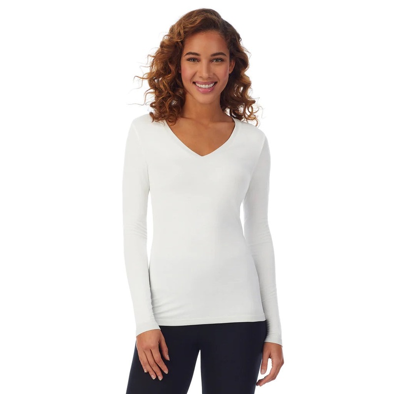 Women’s Softwear with Stretch Long-Sleeve V-Neck Top CD8927016 Ivory Small