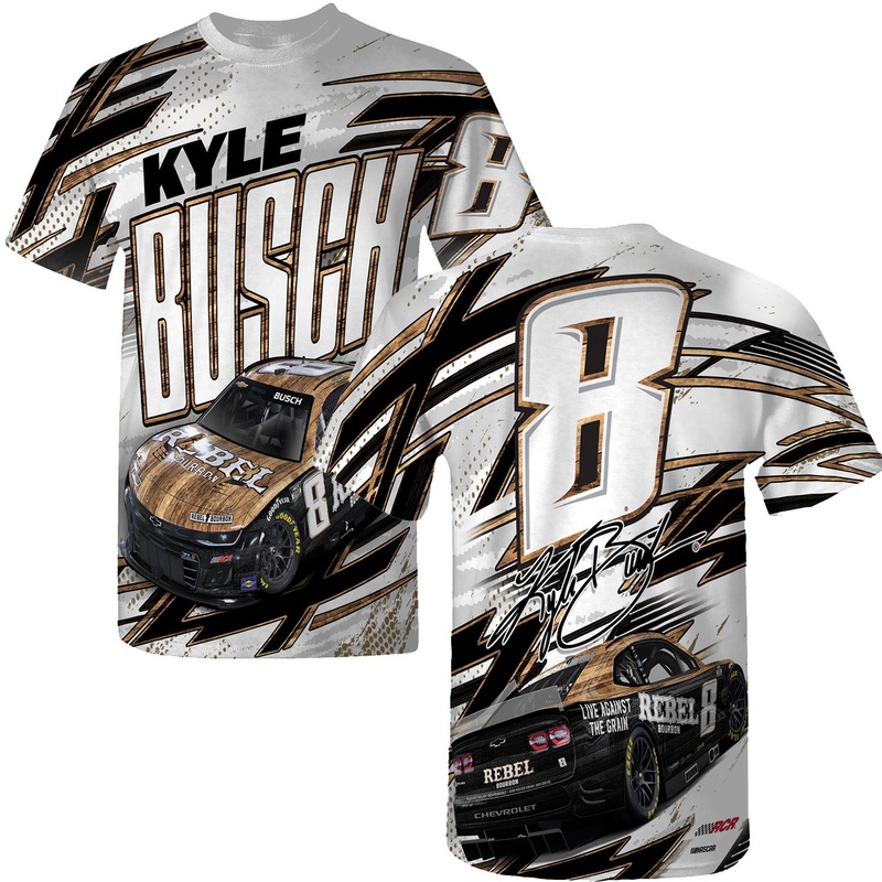 Kyle Busch 2025 Sublimated Rebel Bourbon Total Print T-Shirt L