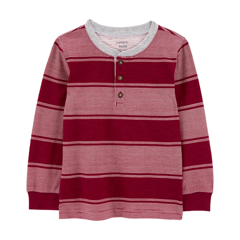 Boys’ Striped Henley T-Shirt Red 12 Months