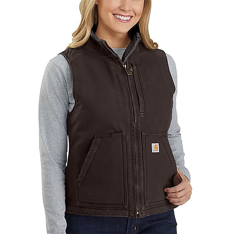 Women’s Sherpa Lined Duck Mock Neck Vest 104224 Dark Brown Small