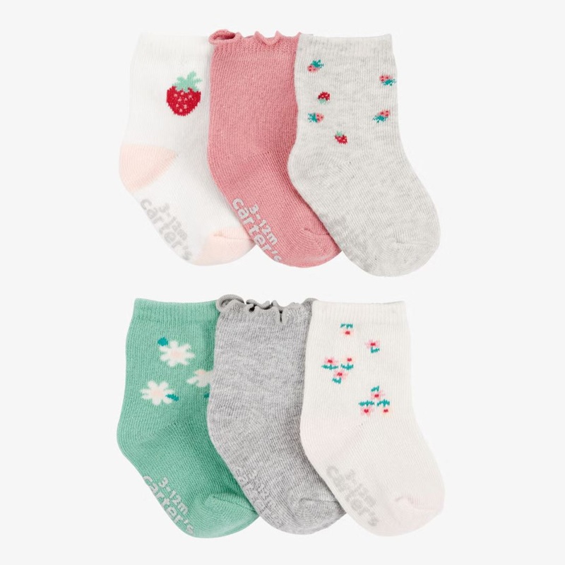 Baby Girls’ 6-Pack Berry Flower Crew Socks S523310 0-3MO