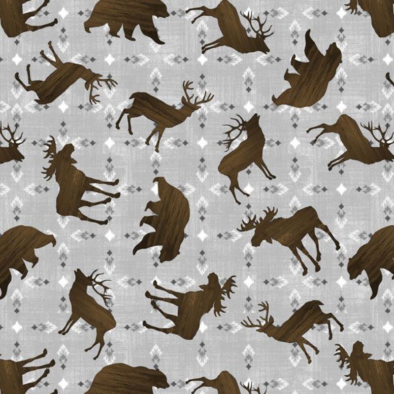 Timberland Trails Collection Animal Toss Cotton Fabric 45603 Gray