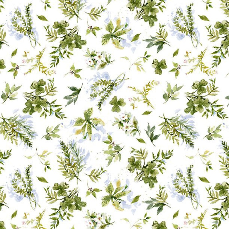 Among the Branches Collection Foliage All Over Cotton Fabric 39758 White