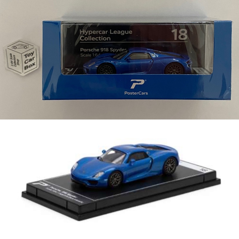 KINTOY POSTER CARS – Porsche 918 (Sapphire Blue #18 – 1/64 Scale Hypercar) G51g