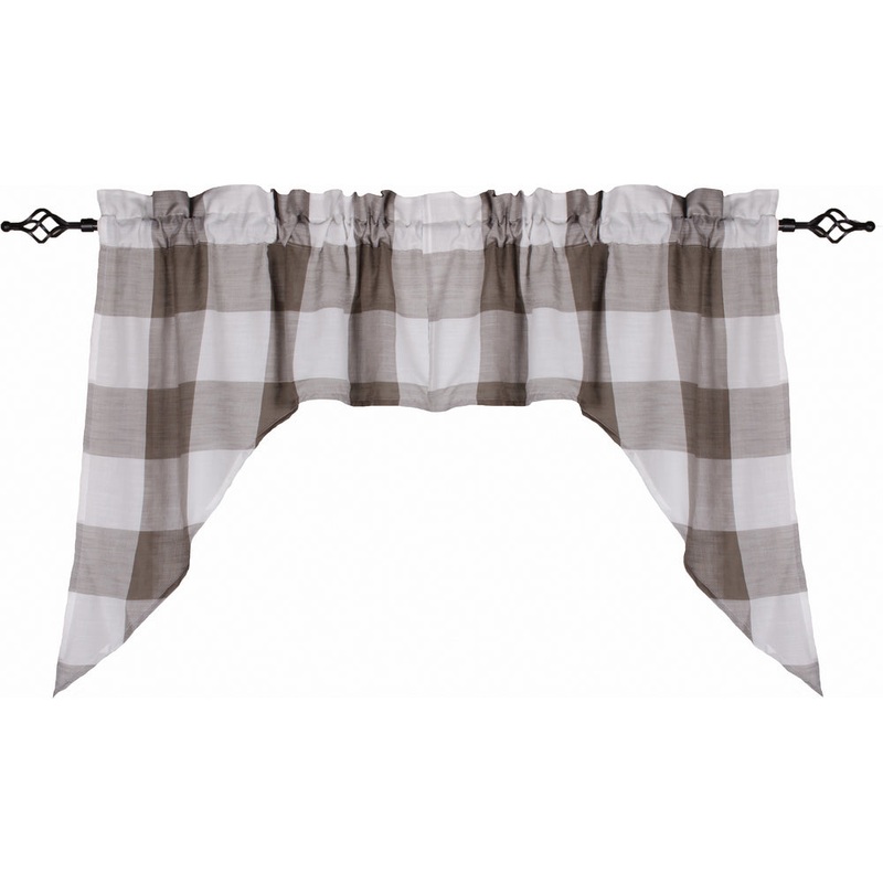 Buffalo Check Curtains Cream/Pewter Swag 72×36 inch