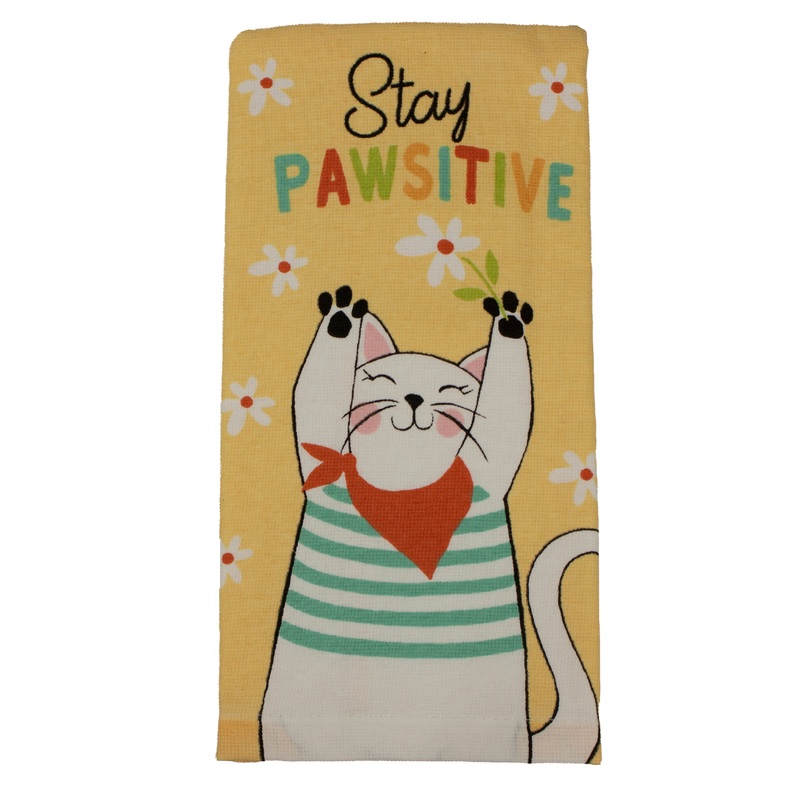 Dual-sided Kitchen Towel Pawsitive Floral Kitty Yellow 16793