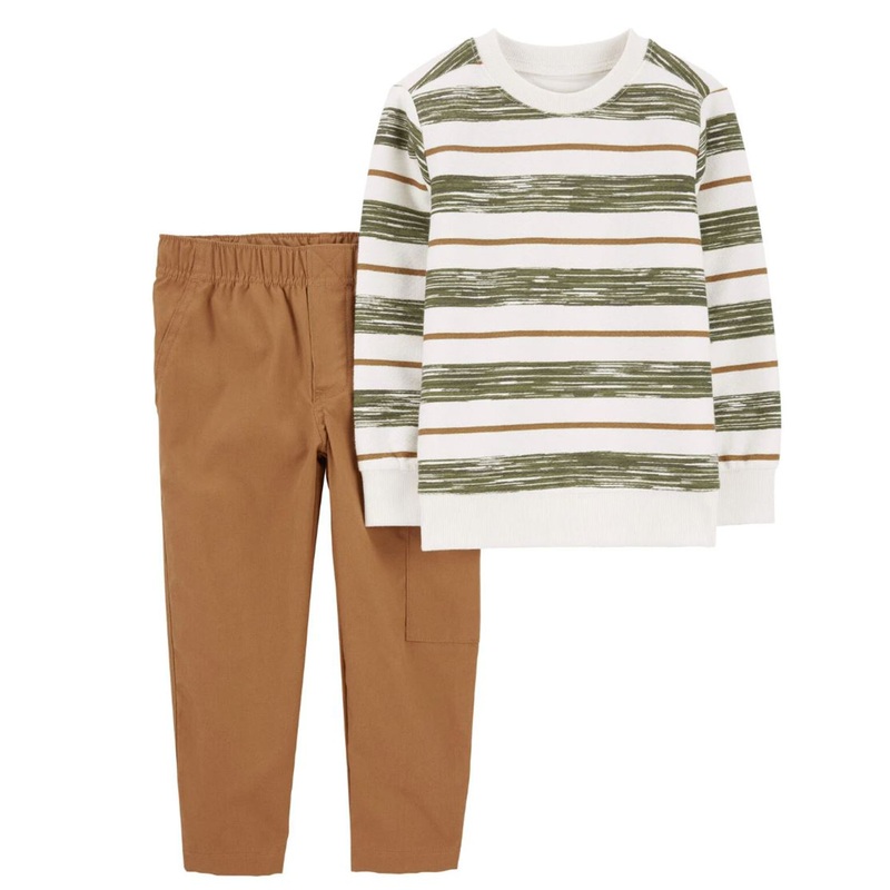 Baby Boys’ 2-Piece Striped French Terry Tee & Pull-On Canvas Pant Set 1S033110 18 Months