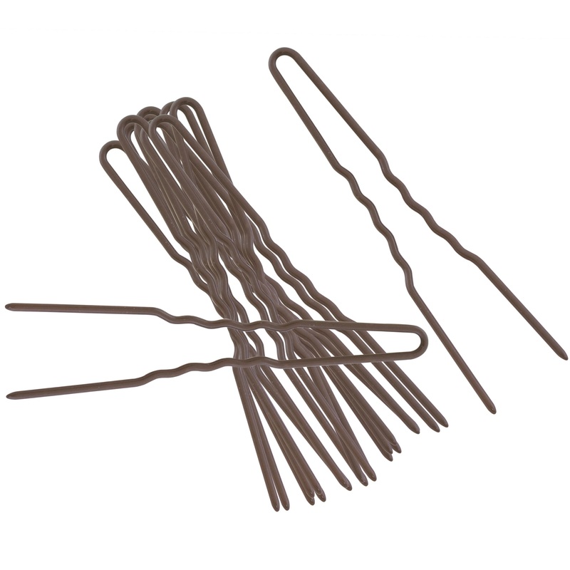 Crinkled Hairpins Pack of 12 Brown Coated Small 2 inch