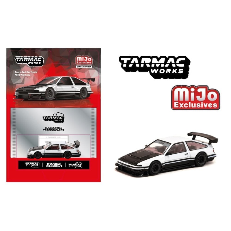 Tarmac Works 1:64 Toyota Sprinter Trueno AE86 Widebody by Jon Sibal with Trading Card  White  MiJo Exclusive