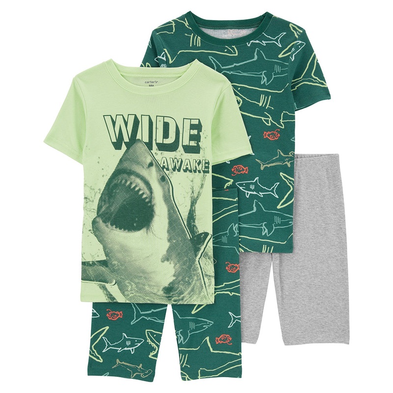 Boys’ 4-Piece Green Shark Pajamas 3Q515710 4