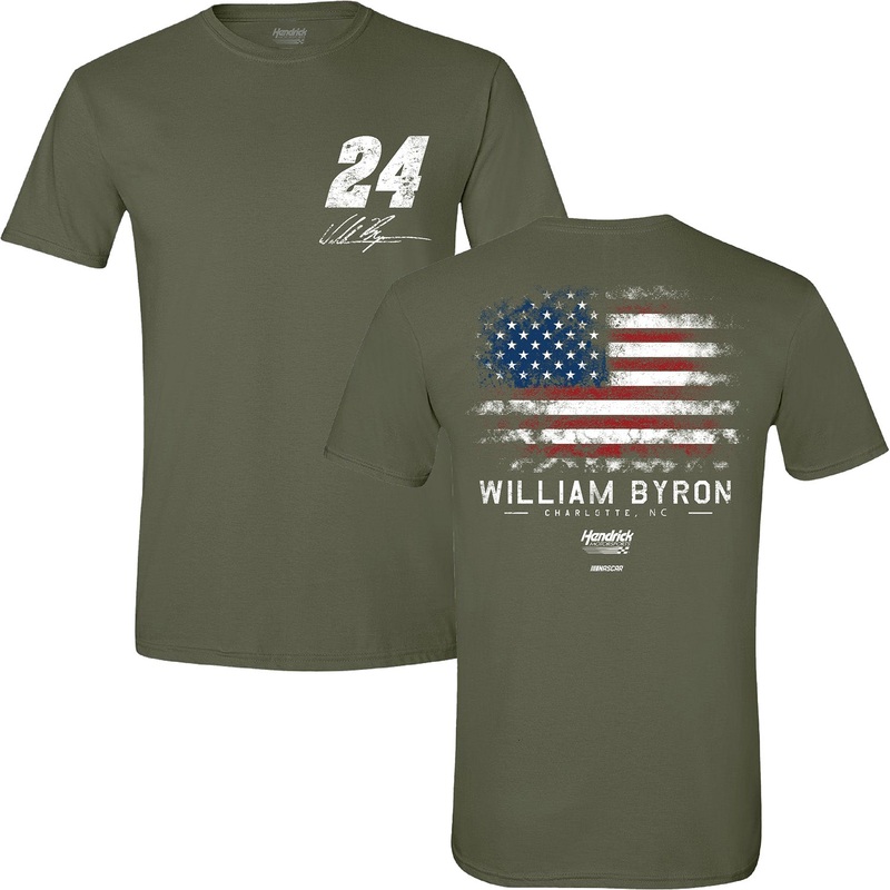 William Byron 2025 Military Green #24 Flag T-Shirt L
