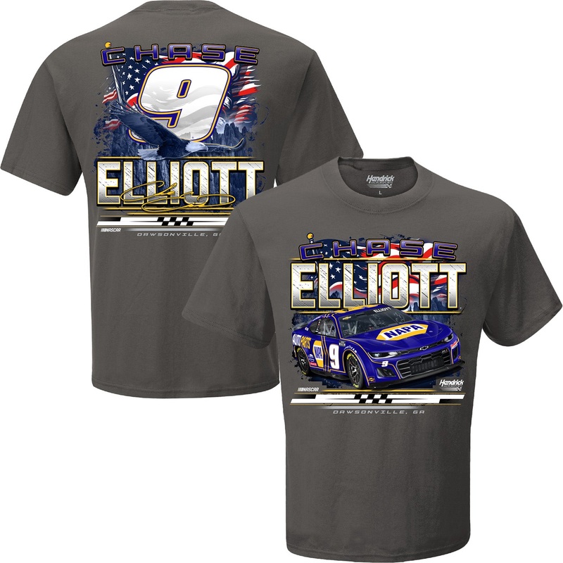 Chase Elliott 2025 NAPA Patriotic Eagle 2-Spot T-Shirt Gray – Exclusive M