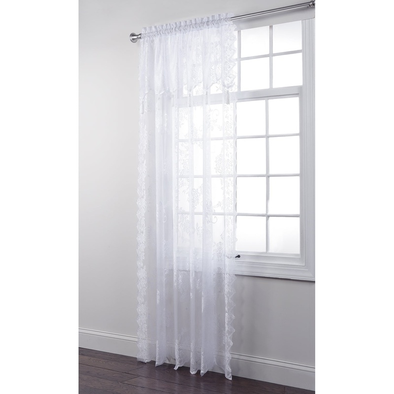 Carly Lace Panel with Attached Valance White 63 inches