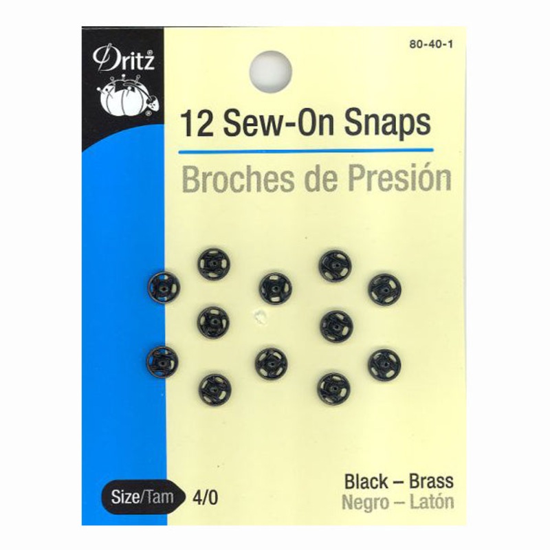 Black Sew on Snaps s-80-1-40