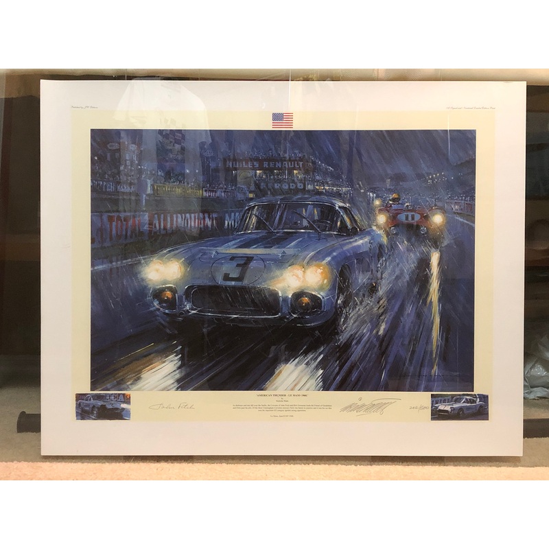 American Thhunder Le Mans 1960 Print by Nicholas Watts Autographed by John Fitch (Signed & Numbered)(244/800)(Includes photo of signing)