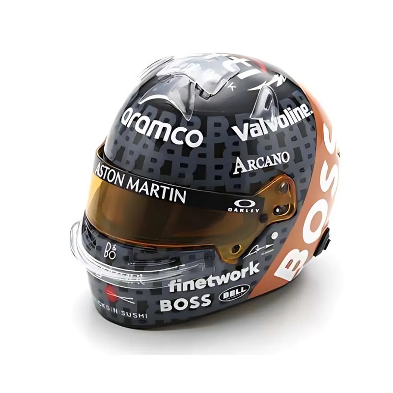 Spark Models Aston Martin Aramco F1 Team – Fernando Alonso – British GP 2024 Mini Replica Helmet 1/5 Scale Model