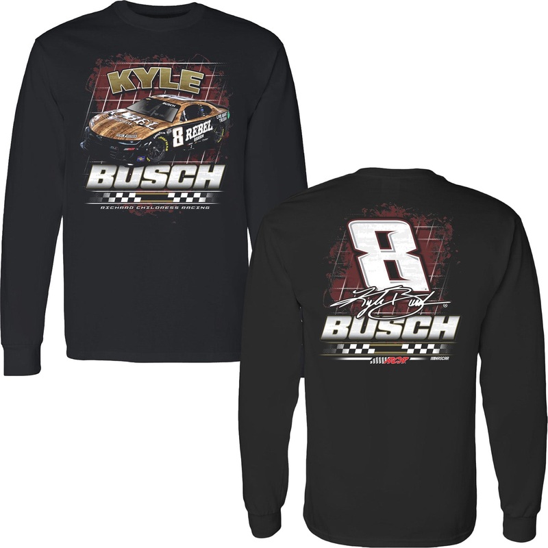 Kyle Busch 2025 Long Sleeve Rebel Bourbon 2-Spot T-Shirt Black L