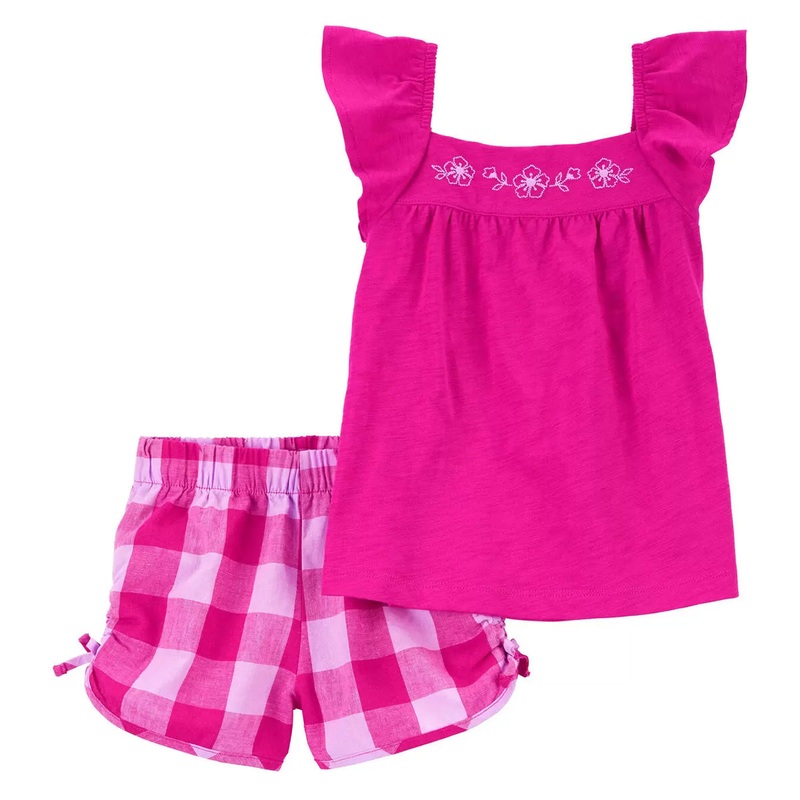 Baby Girls’ 2-Piece Flutter Sleeves & Gingham Short Set 1Q984310 Newborn