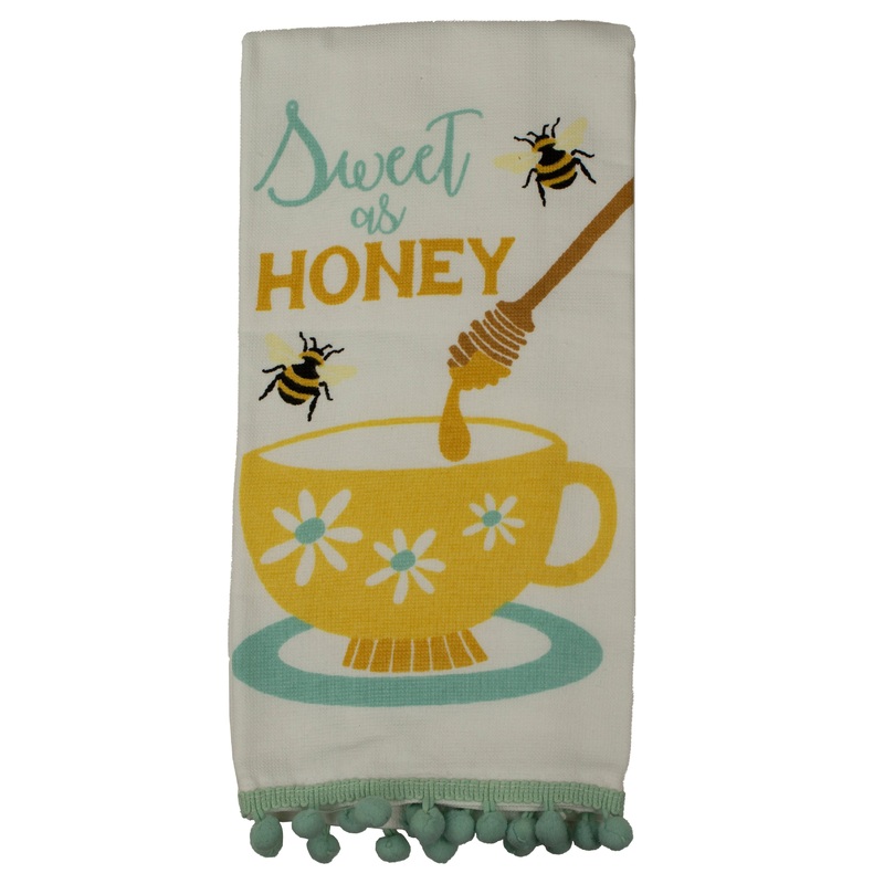 Dual-sided Kitchen Towel with Pom-Poms Bees &  Honey Cup 11948