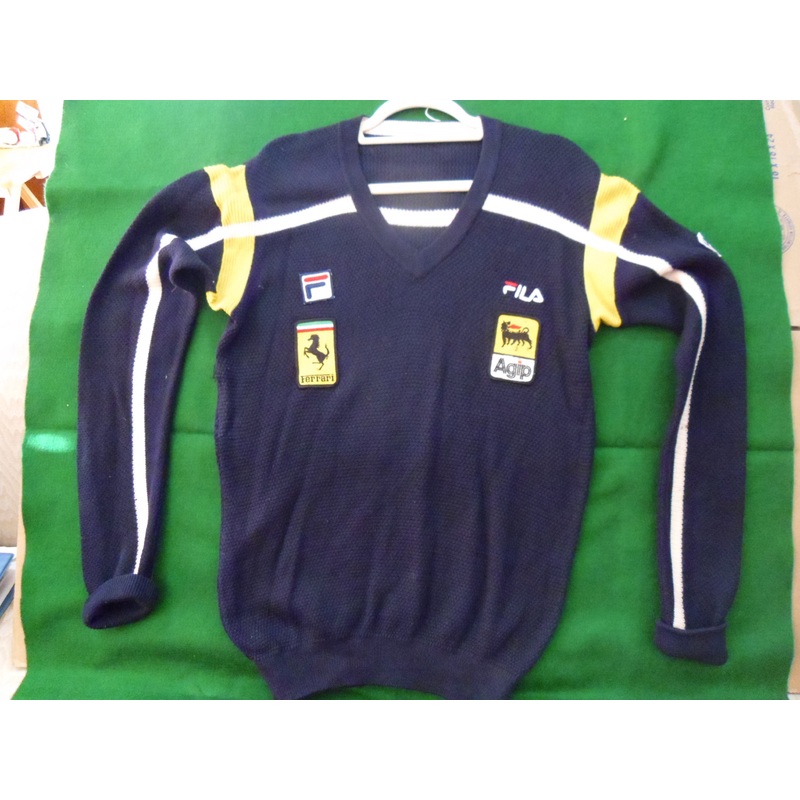 Ferrari F1 Team Sweater Navy V-Neck Fila/Agip w/White & Yellow Stripes (224)