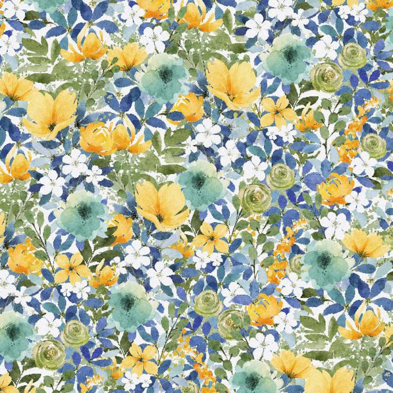 Sunlit Serenade Collection Packed Floral Cotton Fabric 40770 Yellow
