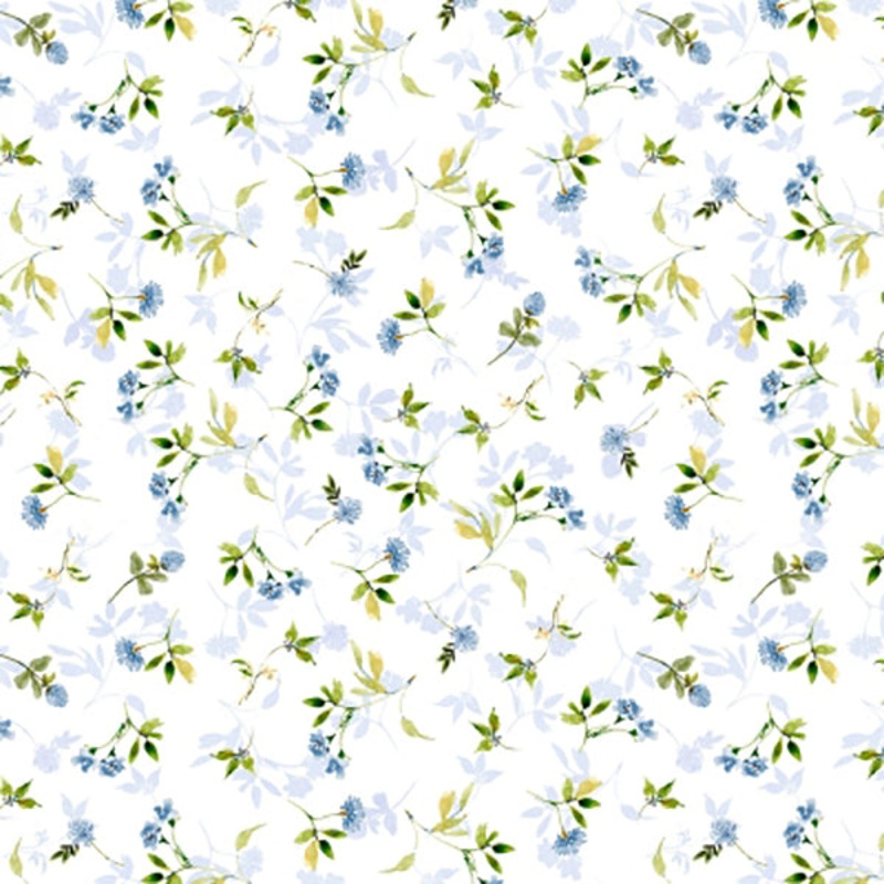 Among the Branches Collection Florals and Leaves Cotton Fabric 39759 White