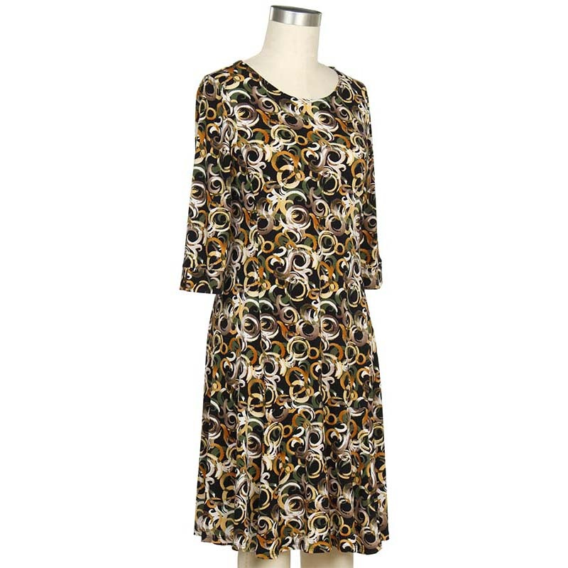 Women’s 3/4 Sleeve Kaylee Print Dress 6286 Gold/Green Small