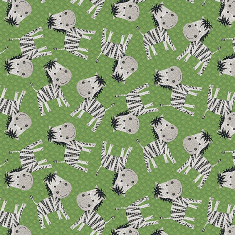 At The Zoo Collection Tossed Zebra Cotton Fabric 6607-69 Green