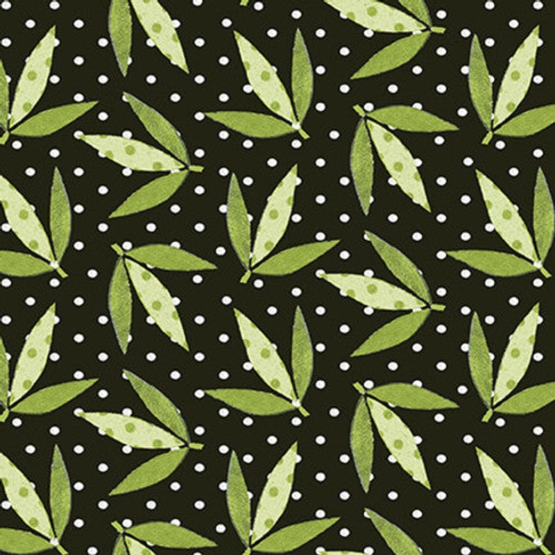 At The Zoo Collection Tossed Bamboo Leaves 6601-96 Black