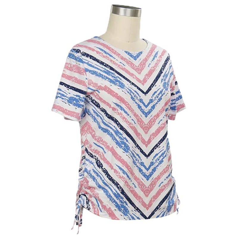 Women’s Short-Sleeve Denim Refresh Print Top 496C White/Pink/Denim Small