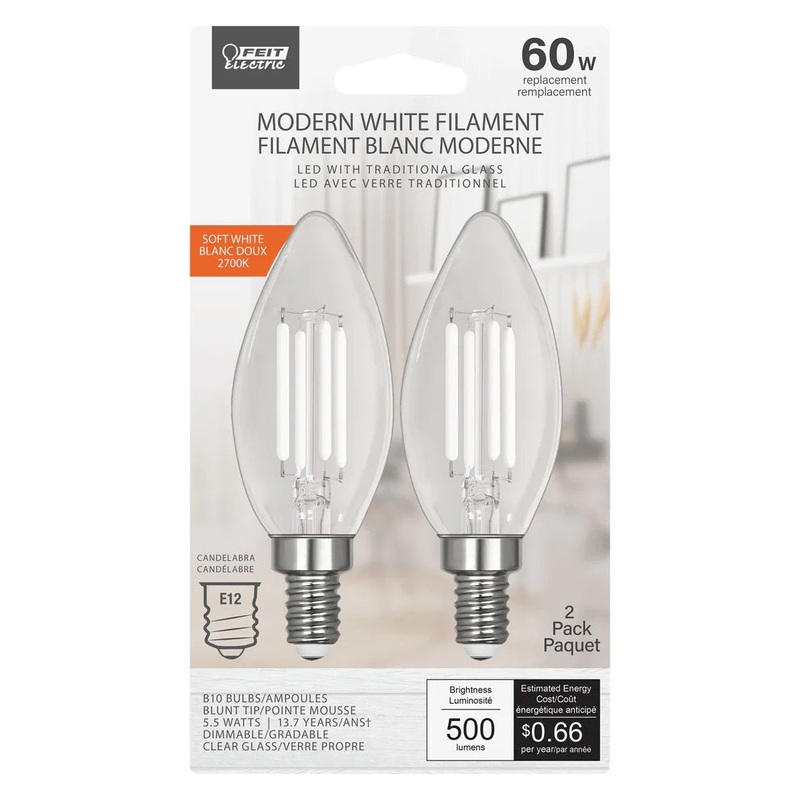 2-Pack 60W Modern White Filament LED Torpedo Tip Light Bulbs BPCTC60 2700K Soft White