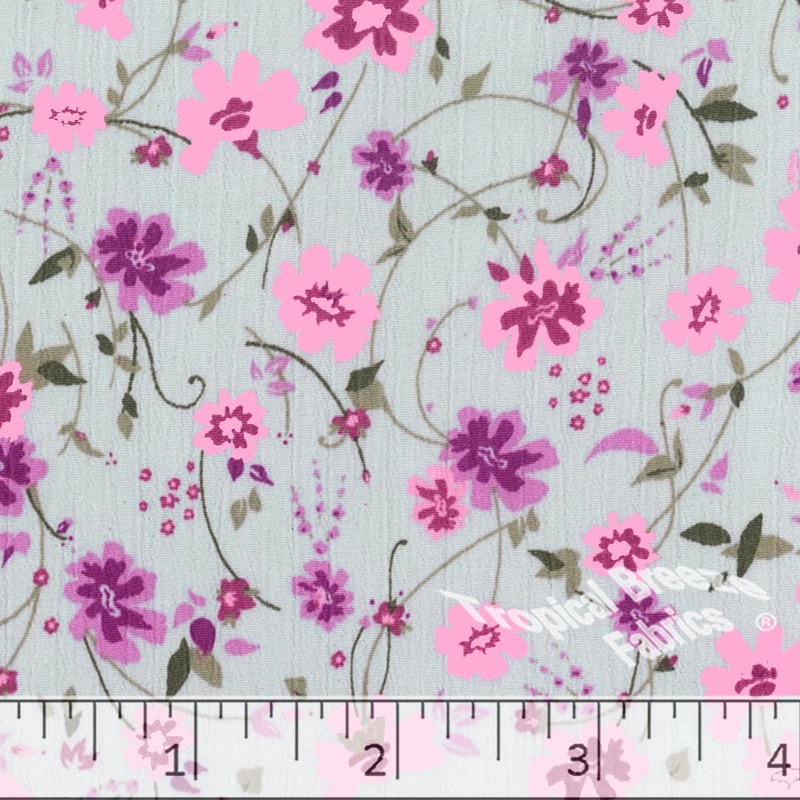 Yoryu Floral Print Polyester Fabric 048212 Gray