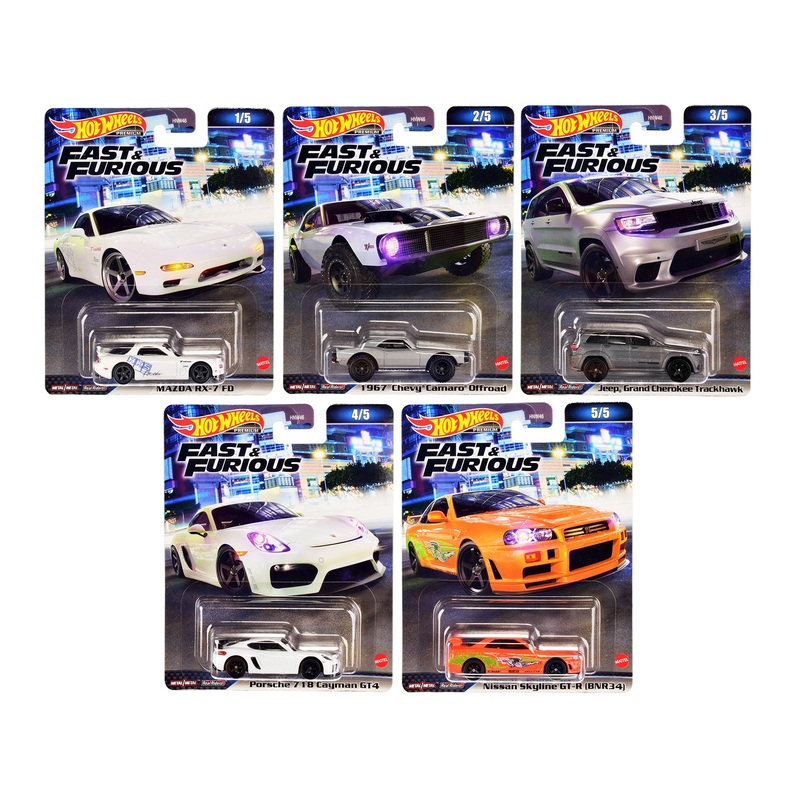 “Premium 2023” “Fast and Furious” 5 piece Set Diecast Model Cars by Hot Wheels