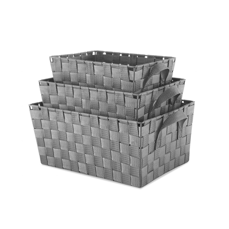 Woven Strap Storage Baskets, Set of 3 6581-1959 Gray
