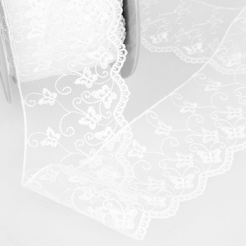 Butterfly Embroidered Tulle Lace 3536 65MM White