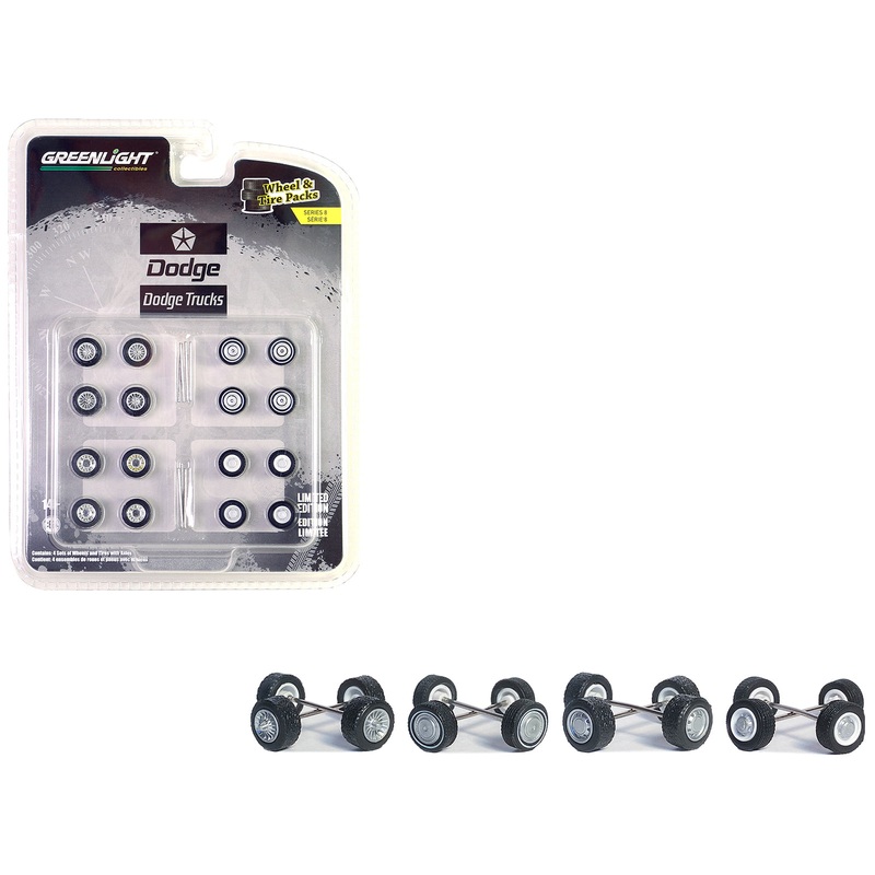 “First Generation (1981-93) Dodge Trucks” Wheels and Tires Multipack Set of 24 pieces “Wheel & Tire Packs” Series 8 1/64 by Greenlight