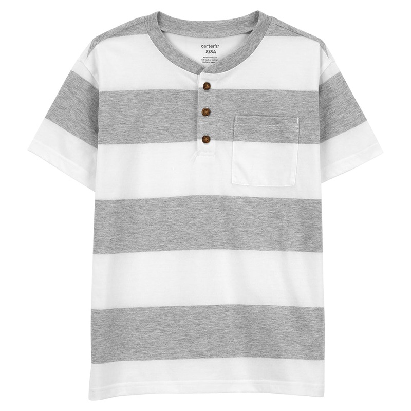 Boys’ Striped Jersey Henley 2Q512 Gray/White 2T