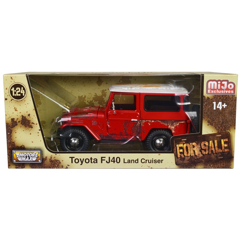 Toyota FJ40 Land Cruiser Red with White Top (Rusted Version) “For Sale” Series 1/24 Diecast Model Car by Motormax