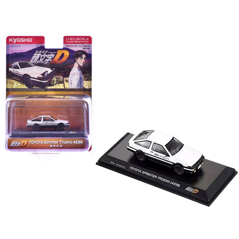 Toyota Sprinter Trueno (AE86) RHD (Right Hand Drive) White and Black with Graphics “Initial D” Manga 1/64 Diecast Model Car by Kyosho