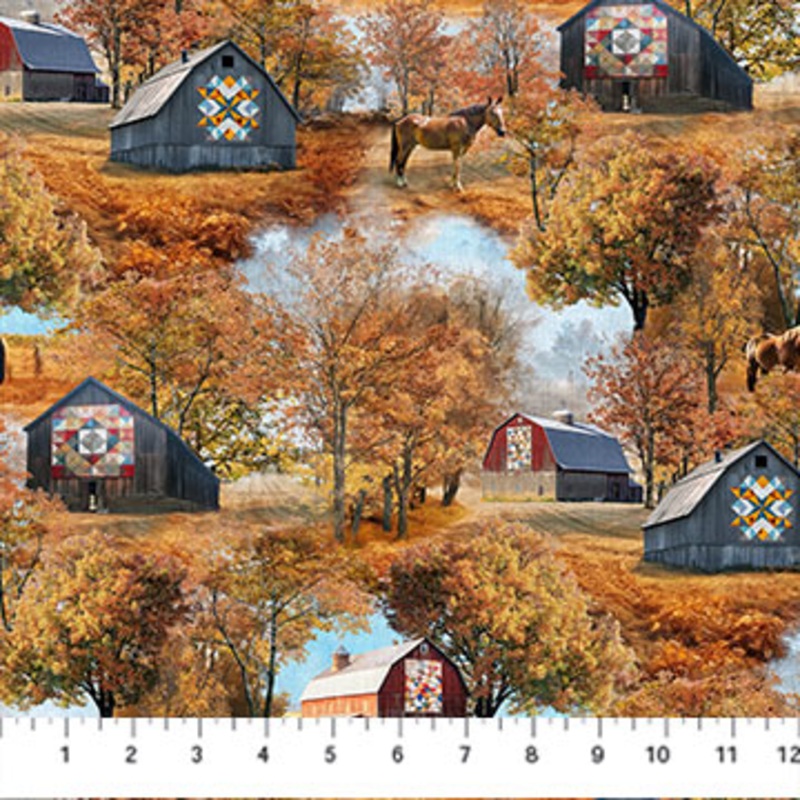 Barn Quilts Collection Scenic Cotton Fabric DP27316-34 Rust