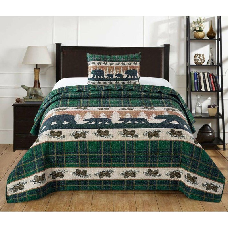 Bear Family Outing Quilt Set DQ10083 Full/Queen 90×90 inch