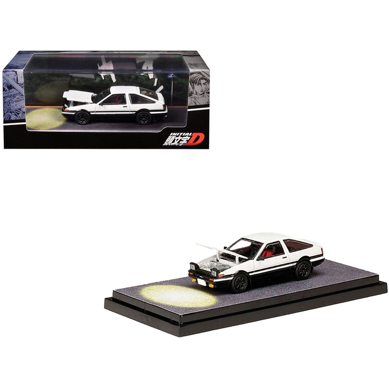 Toyota Sprinter Trueno (AE86) RHD (Right Hand Drive) White and Black “Engine Mounted Model VS Wataru Akiyama” “Initial D” (1995-2013) Manga 1/64 Diecast Model Car by Hobby Japan