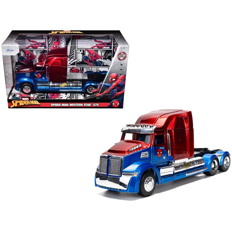 Western Star 57X Truck Tractor “Spider-Man” Blue and Red Metallic “Hollywood Rides” Series 1/24 Diecast Model by Jada