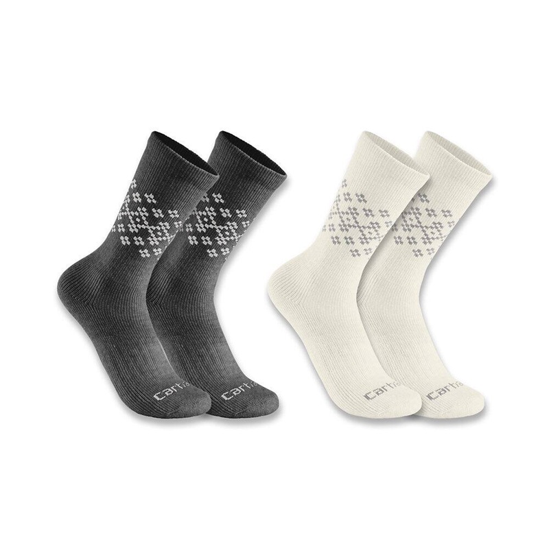 Women’s Midweight Synthetic Wool Blend Fairisle Crew Sock 2-Pack SC9642 Charcoal