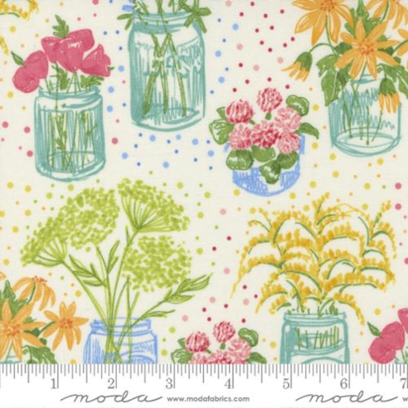 Wild Blossoms Collection Canning Jars Cotton Fabric 48734 Cream