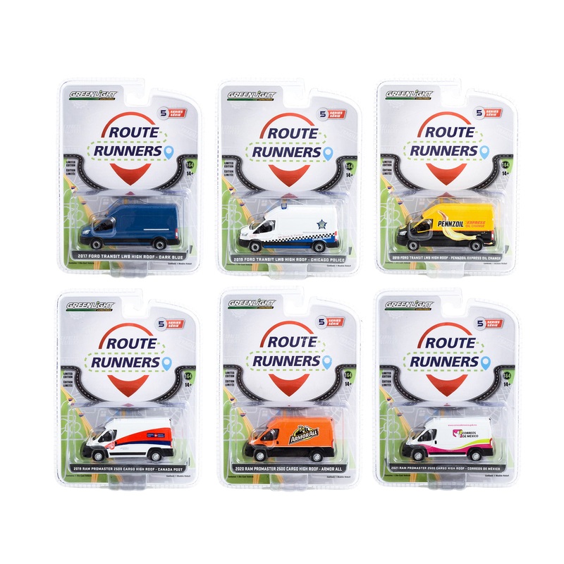 “Route Runners” Set of 6 Vans Series 5 1/64 Diecast Model Cars by Greenlight