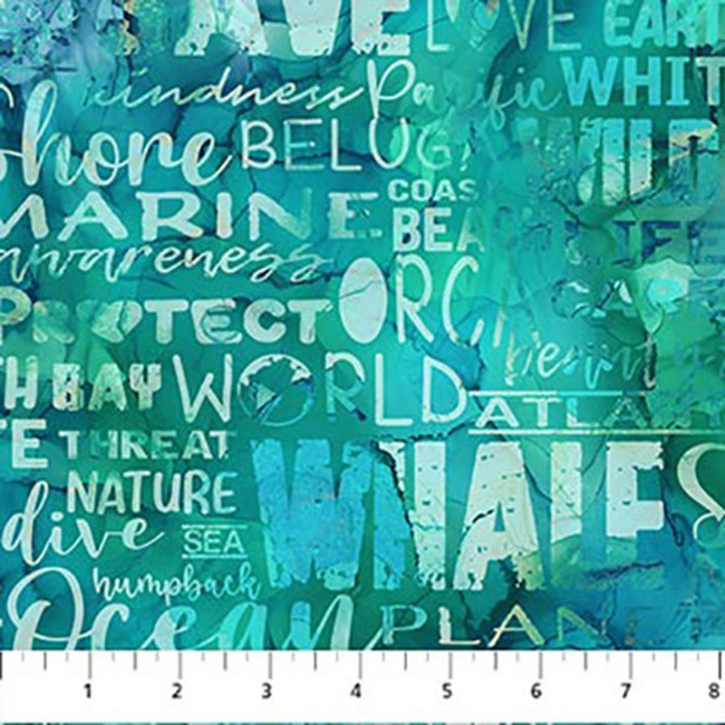 Whale Song Collection Words Cotton Fabric DP24985 Teal