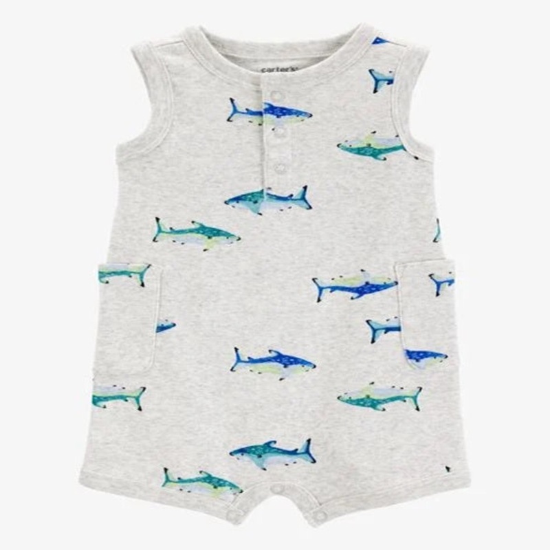 Baby Boy Fish Cotton Blend Romper – Grey 1S475110-020 3MO