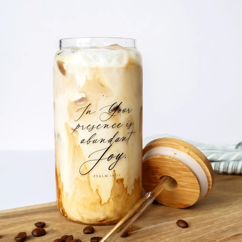 Abundant Joy 18 oz Glass Cold Brew Tumbler 1003
