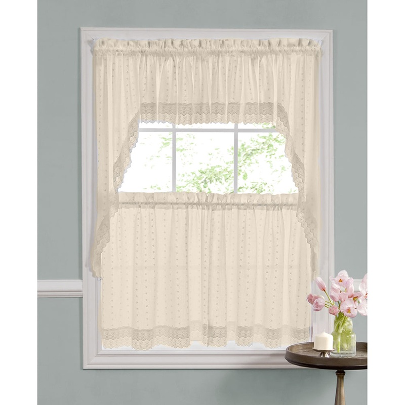 Ribbon Eyelet Curtains 0333 Ecru Valance (60×12 inches)